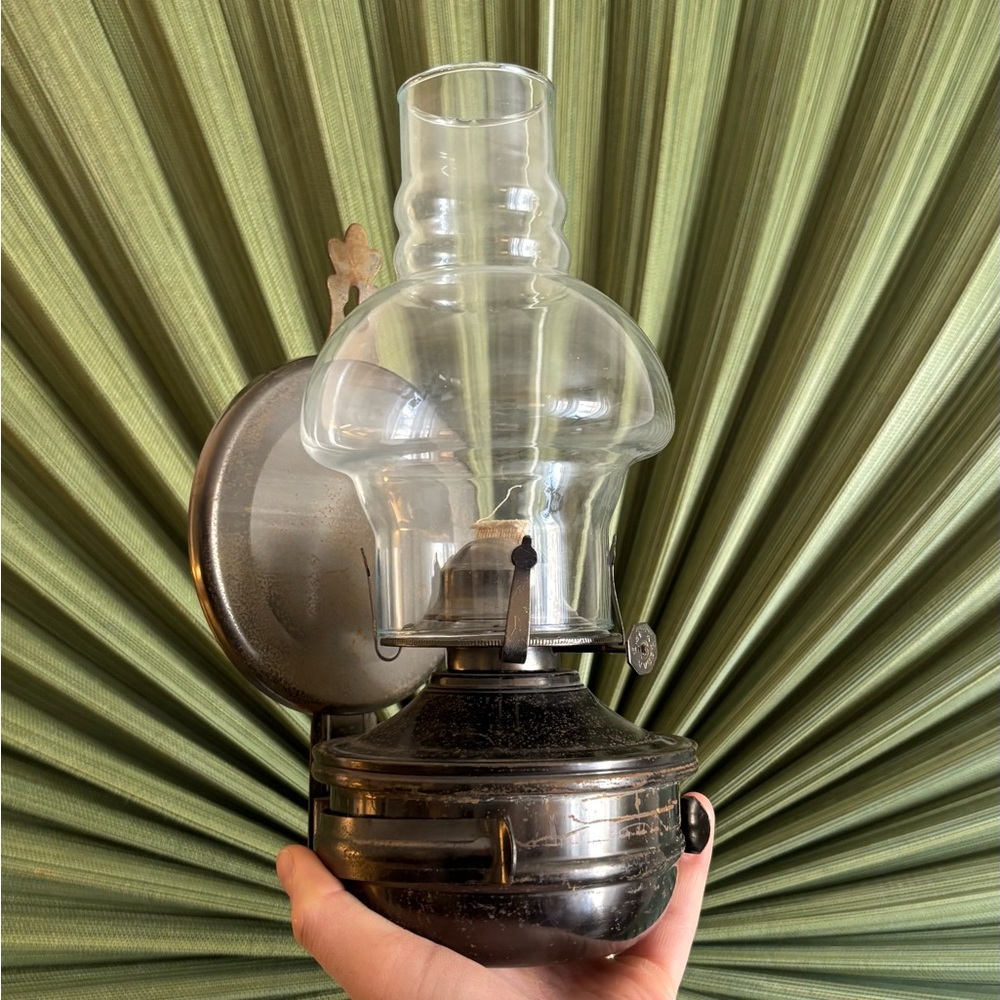 Antique Clear Glass and Black Metal Lantern